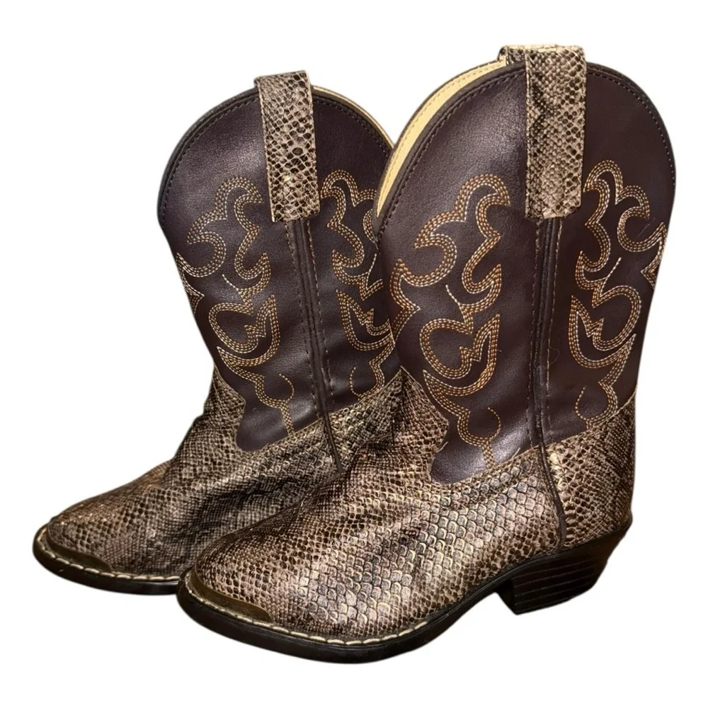 Smoky Mountain Boots Western Cowboy Boots Snakeskin Print Brown — Size 11.5 D